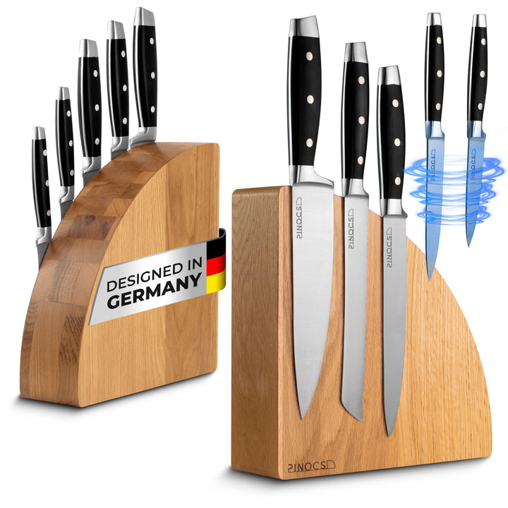 Pinocs Messerblock Magnetisch, aus natürlichem Eichenholz, Doppelseitiger Messerhalter, Extra Starke