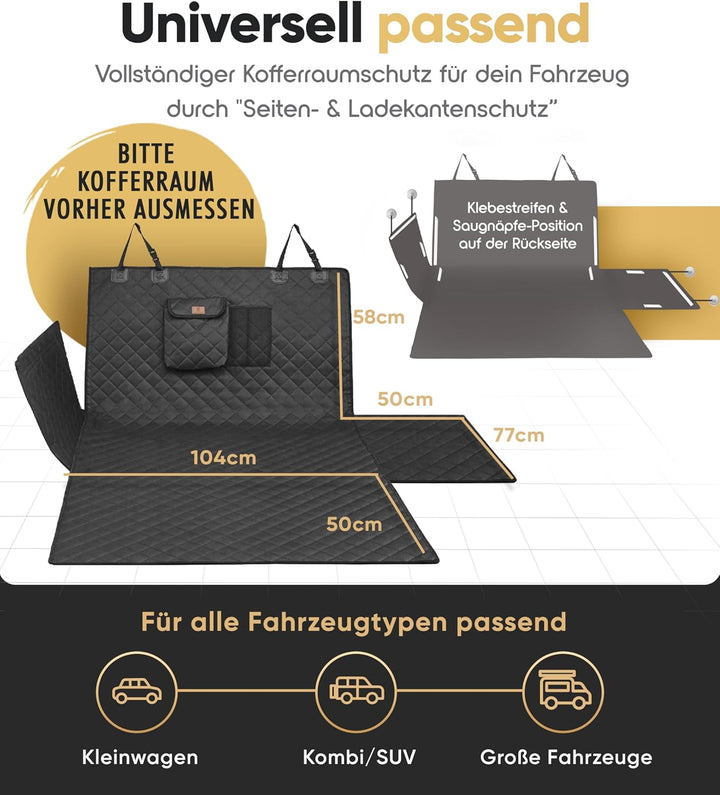 HELDENWERK Kofferraumschutz Hund gesteppt mit Seiten- und Ladekantenschutz I Hundedecke Auto Kofferr