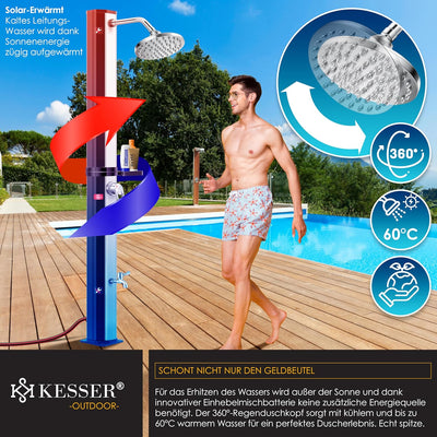 KESSER® Solardusche 40 Liter Solar Gartendusche | warmes Wasser | max. 60°C | Inkl. Schutzhaube | oh