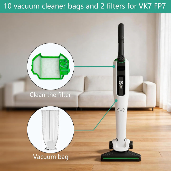 10 Stück Staubsaugerbeutel und 2 Filter für Vorwerk Kobold VK7 FP7 Premium Filtertüten Staubsauger A