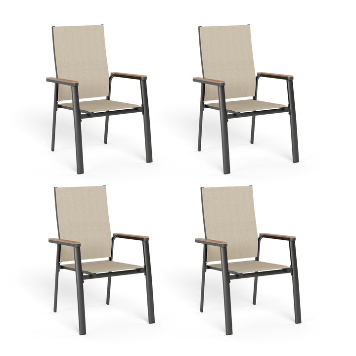 MFSTUDIO Gartenstuhl 4er Set Aluminium, Textilene Balkon Stühle Stapelbar mit Handlauf mit Holzmaser