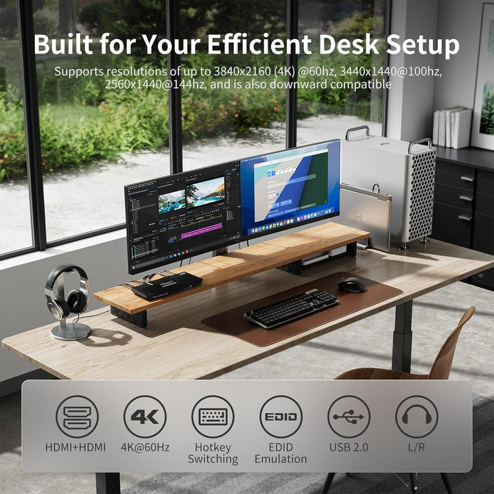 TESmart Dual Monitor 2x2 HDMI 2 Port KVM Switch 4K@60Hz 4:4:4 Ultra HD 2 PC 2 Monitor Switch mit zus