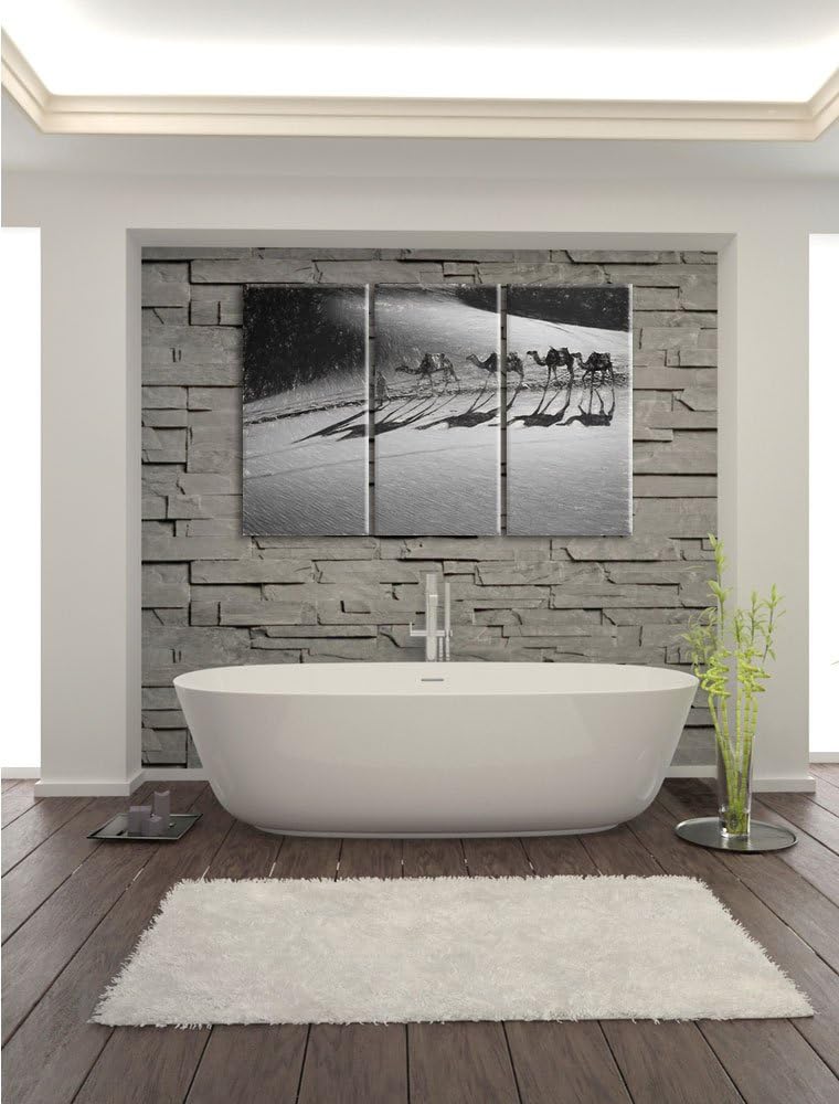 Pixxprint Kamelkarawane in Wüste als Leinwandbild/Grösse: 3 Teilig (120x80) cm/Wandbild/Kunstdruck/f