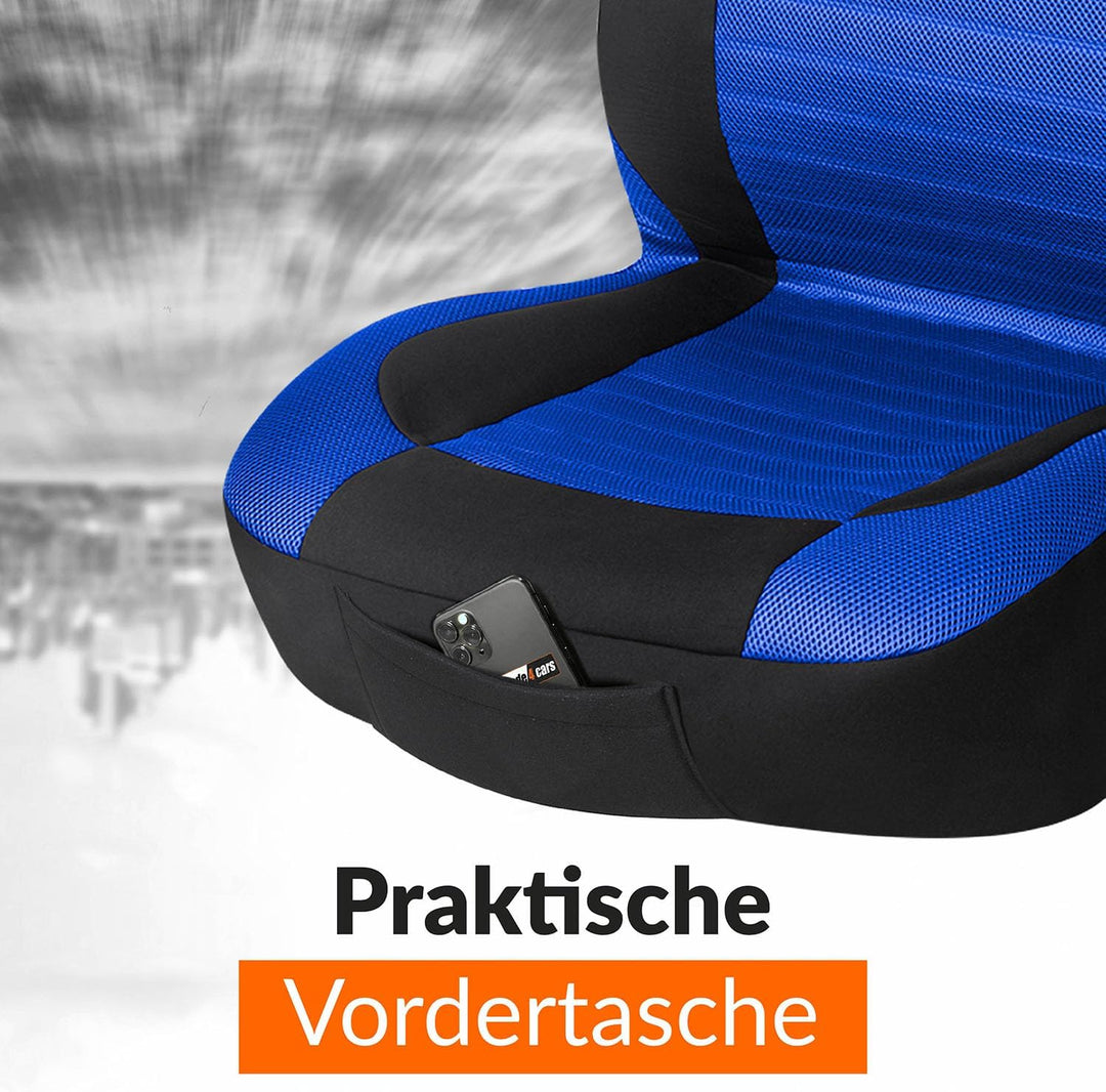 Upgrade4cars Auto-Sitzbezüge Blau Schwarz | Auto-Schonbezüge Set für Vordersitze &amp; Rückbank | Auto-S