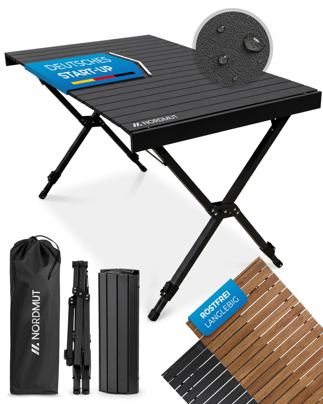 NORDMUT® Campingtisch klappbar – Hochwertiger Klapptisch Camping aus Aluminium – Rostfreier Campingt