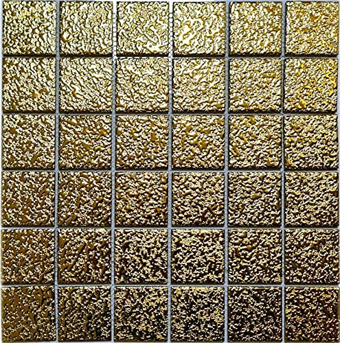 Keramik Mosaikplatte Medio uni Gold gehämmert 10 Matten