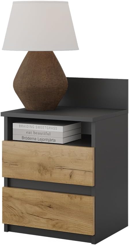 Vicco Nachttisch Monty, Anthrazit/Eiche, 39.6 x 59.1 cm 40 x 59 cm Einzeln Anthrazit, 40 x 59 cm Ein