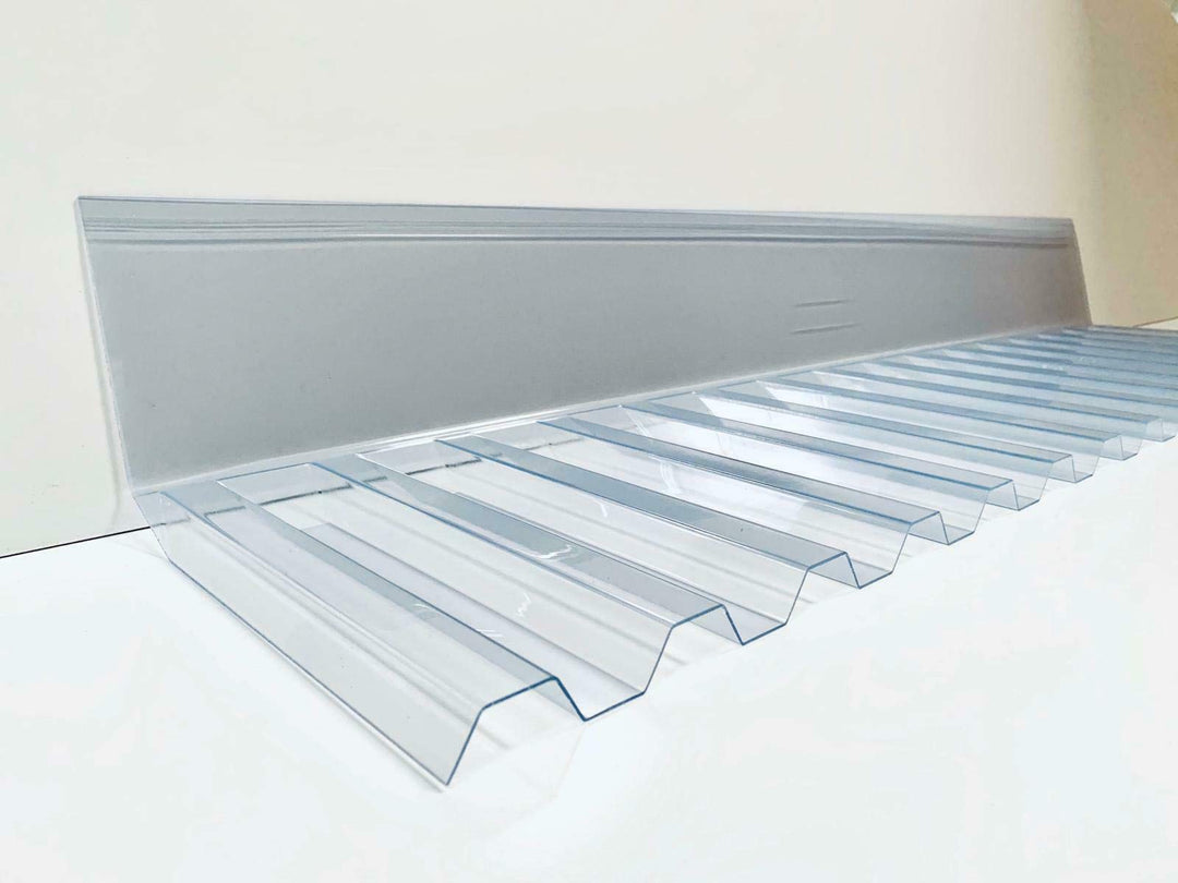 PVC Trapez 70/18 Wandanschluss in glasklar - Breite: 1100 mm Profilseite: 245 mm Glatte Seite: 130 m