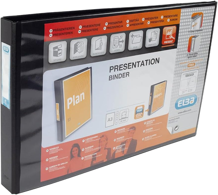 ELBA VISION 55 mm A3 Landschaft 4-Ring-Binder – Schwarz