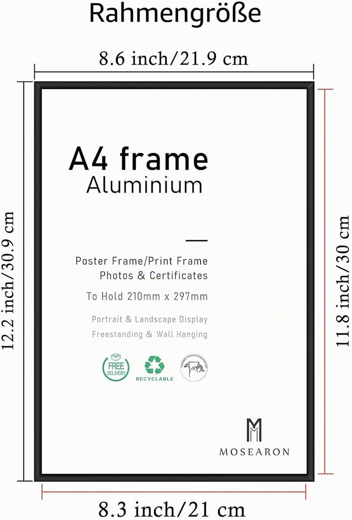 ATOBART A4-Fotorahmen, 2er-Pack-21x30cm schwarzer Bilderrahmen, Zertifikatsrahmen für Wandmontage od