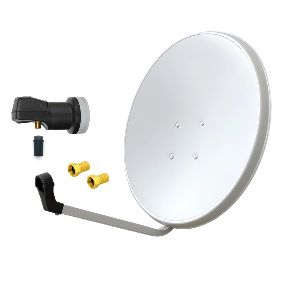 ARLI 60cm HD Sat Anlage Single LNB 1 Teilnehmer lichtgrau UHD 4K + 2X F-Stecker FullHD, + 2x F-Steck