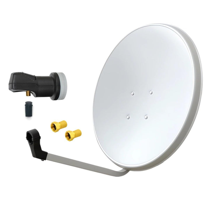 ARLI 60cm HD Sat Anlage Single LNB 1 Teilnehmer lichtgrau UHD 4K + 2X F-Stecker FullHD, + 2x F-Steck