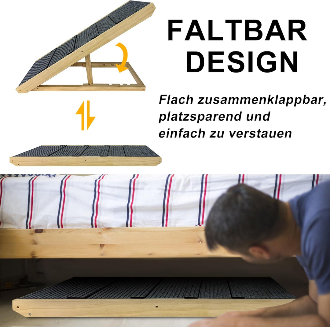 Klappbar Hunderampe Holz 100x40x60cm Hundetreppe für grosse Katzen und Hunde Anti-rutsch Hundeeinsti