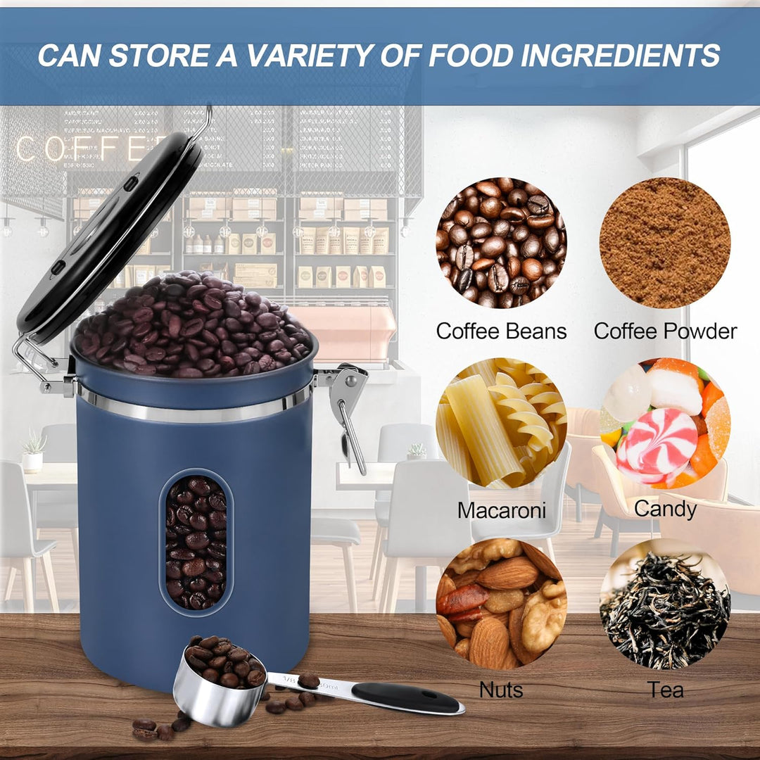 ROCKY&CHAO Kaffeedose Luftdicht aus Edelstahl 1,8L Kaffeebhnen Behälter 600g Vorratsdose für Tee Nüs