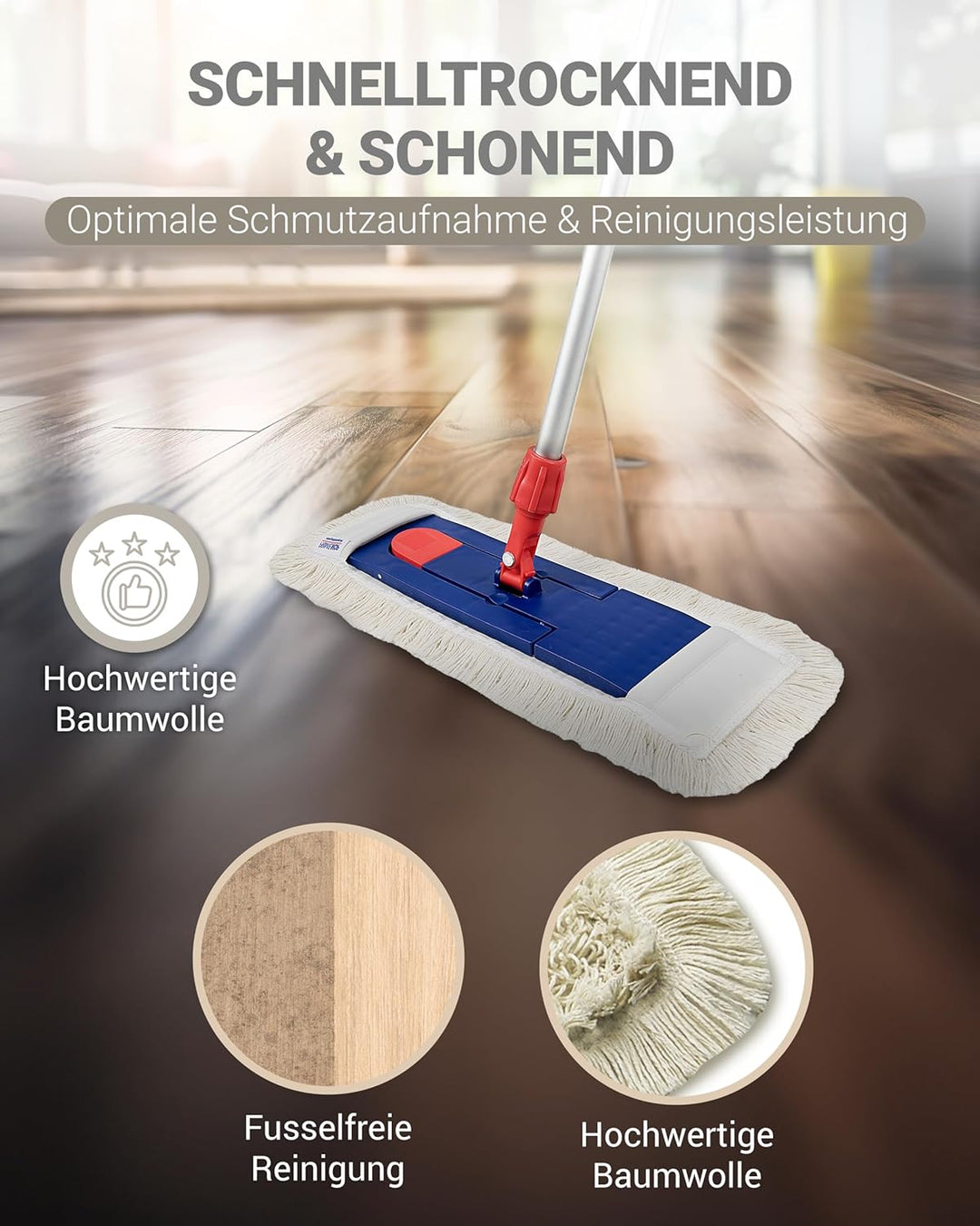 5 Profi Baumwolle Bodenwischer 50cm mit Aussenfransen - Wischmopp Bezug für effektive Gewerbe- & Hei