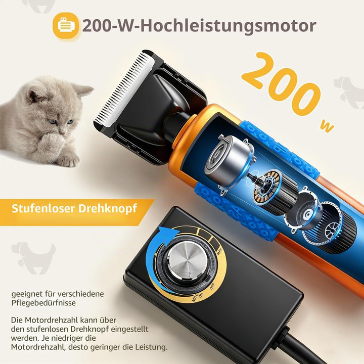 CGOLDENWALL 200W Hundeschermaschine Leise Profi Hund Katze Tierhaarschneider mit 3m Kabel, einstellb