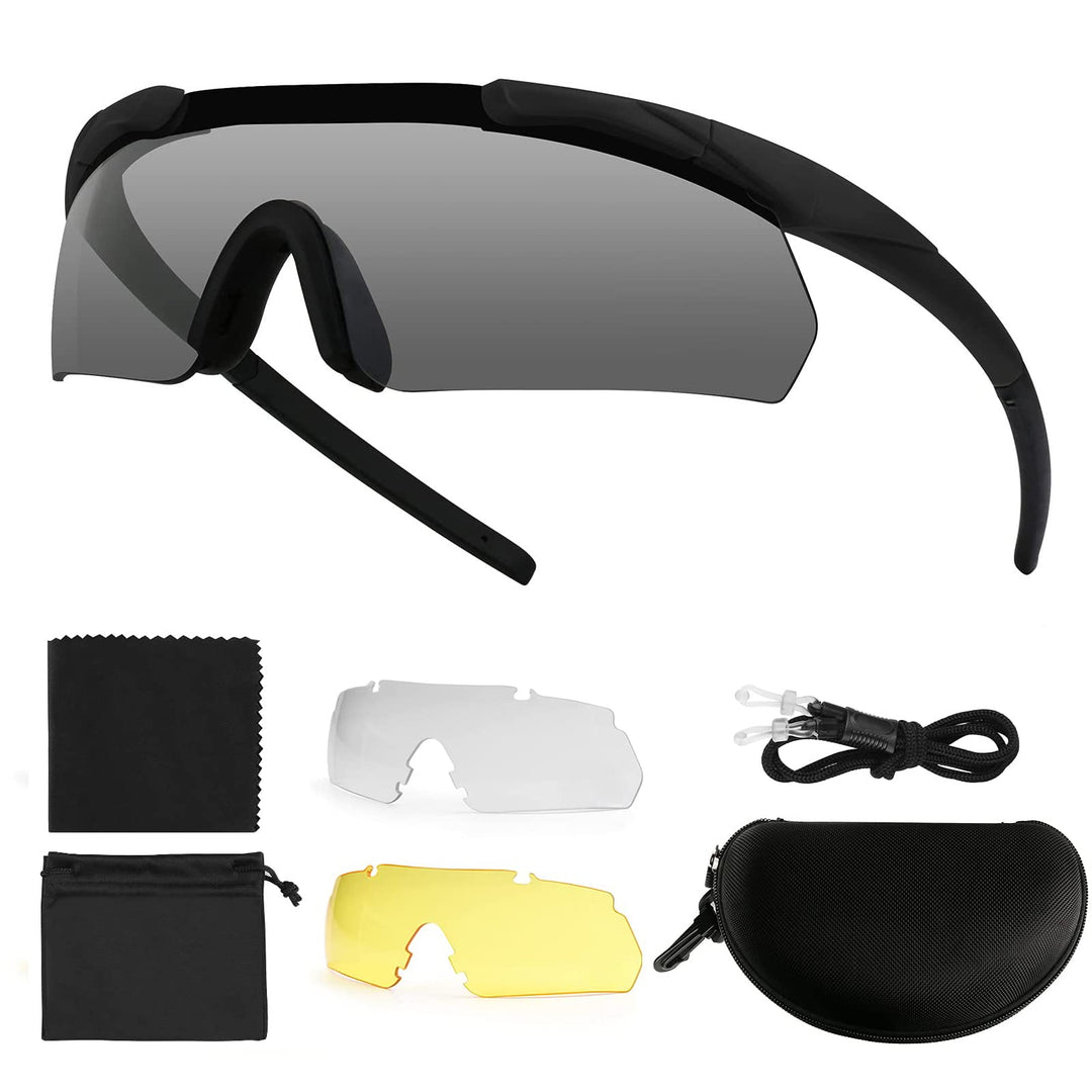 Feyachi Schiessbrille mit 3 Austauschbaren Gläsern, Schutzbrille Schlagfester Augenschutz, UV-400-S