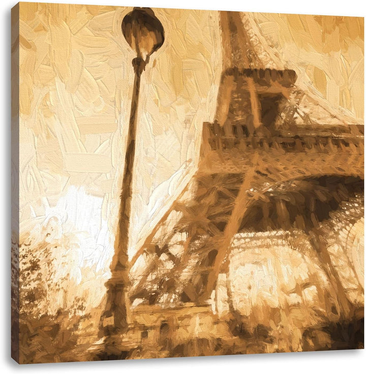 Retro Eifelturm in Paris, Format: 70x70 auf Leinwand, XXL riesige Bilder fertig gerahmt mit Keilrahm