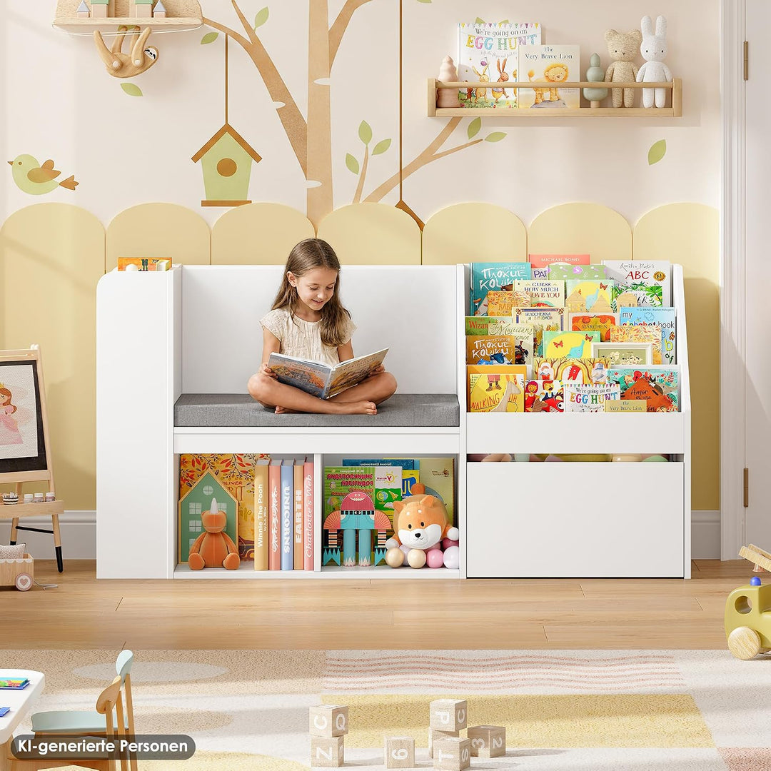 HOCSOK Kinderregal, Bücherregal Kinder mit Boxen auf Rollen, Spielzeugregal Kinderregal Aufbewahrung