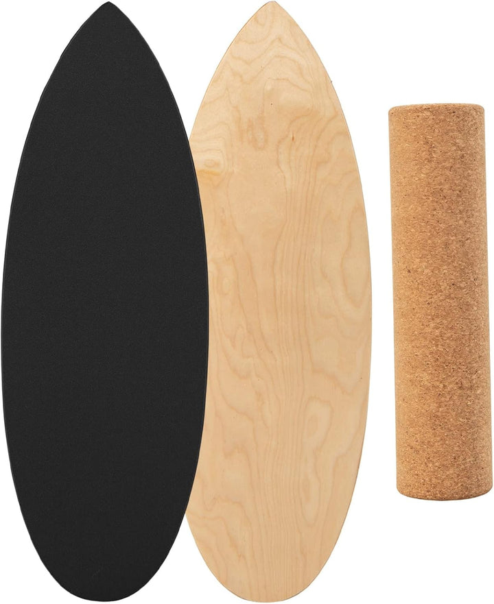 KOMFOTTEU Balance Board Holz, Balancebrett mit Korkrolle & rutschfester Filzmatte, Gleichgewichtsboa