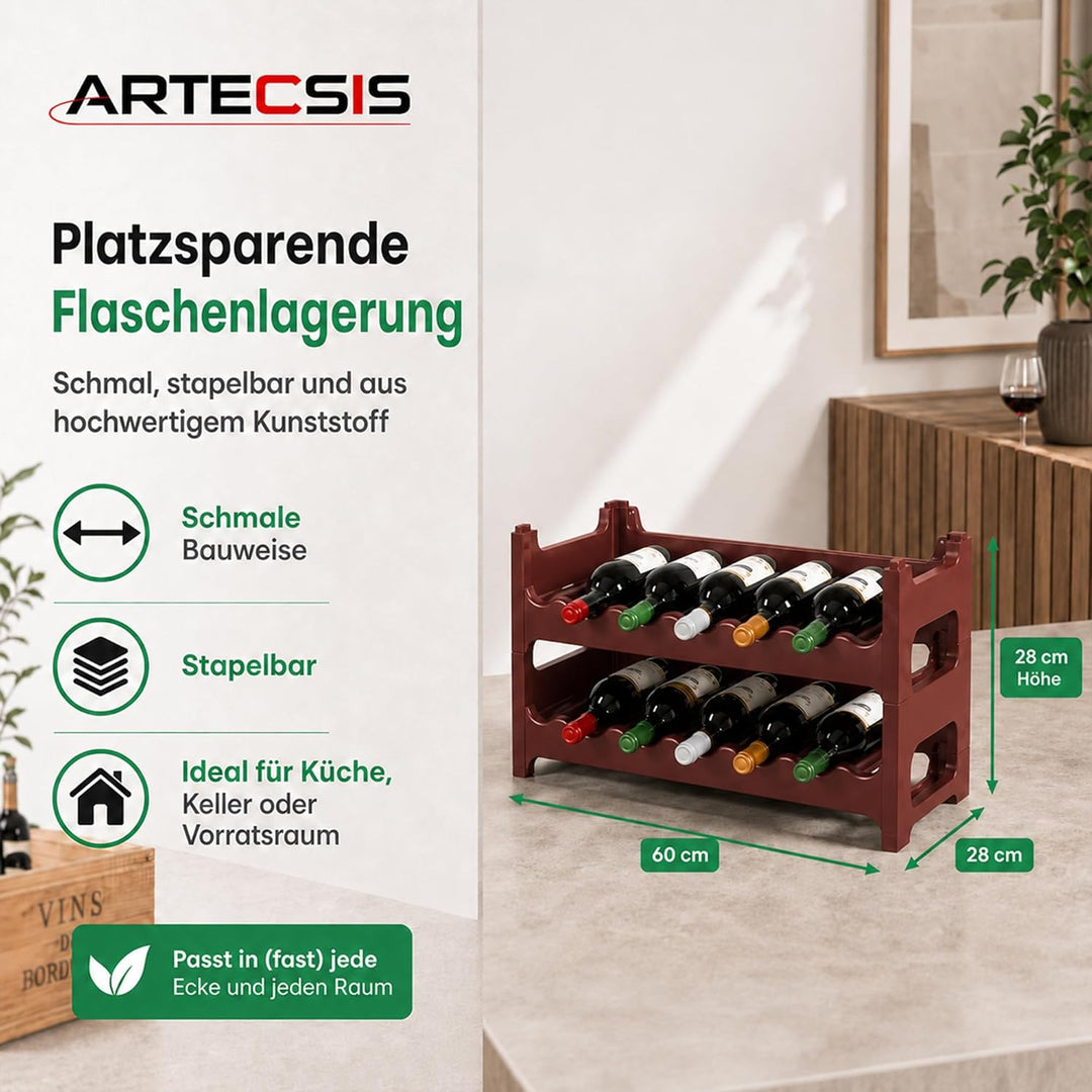 ARTECSIS Weinregal stapelbar Kunststoff für 12 Flaschen, stabiles Flaschenregal in Gastronomie-Quali
