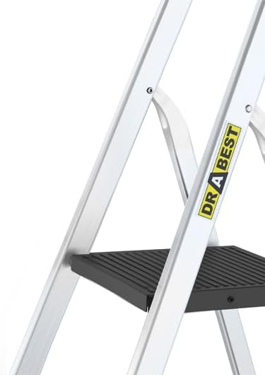 DRABEST Leiter PRO Serie Trittleiter Alu Leiter 5 Stufig Klappbar Stufenleiter mit Ablage Haushaltsl