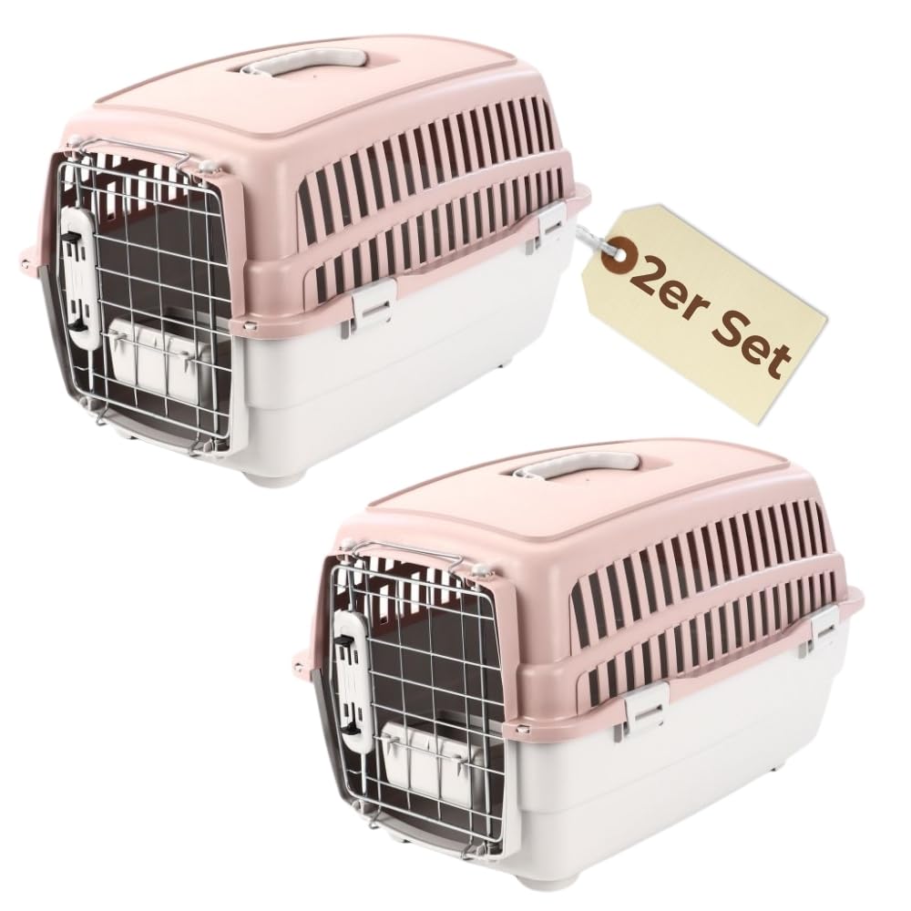 2er Set Transportbox IATA Flugbox Flugzeug Hundebox kleine Hunde Transportbox Katzen für 2 Tiertrans