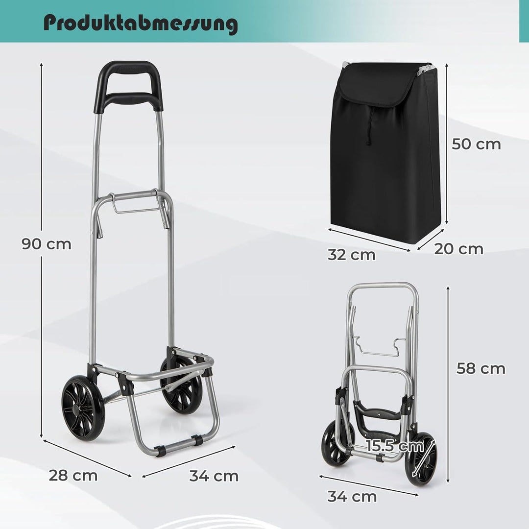 COSTWAY 35L Einkaufstrolley klappbar, Einkaufswagen mit Rollen, Einkaufsroller mit abnembarer Einkau