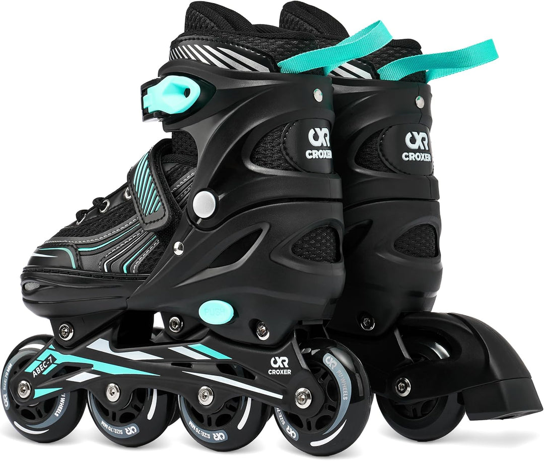Optima Inline Skates Inliner für Kinder Erwachsene verstellbar 35-38 (21cm-23cm) Black/Mint, 35-38 (