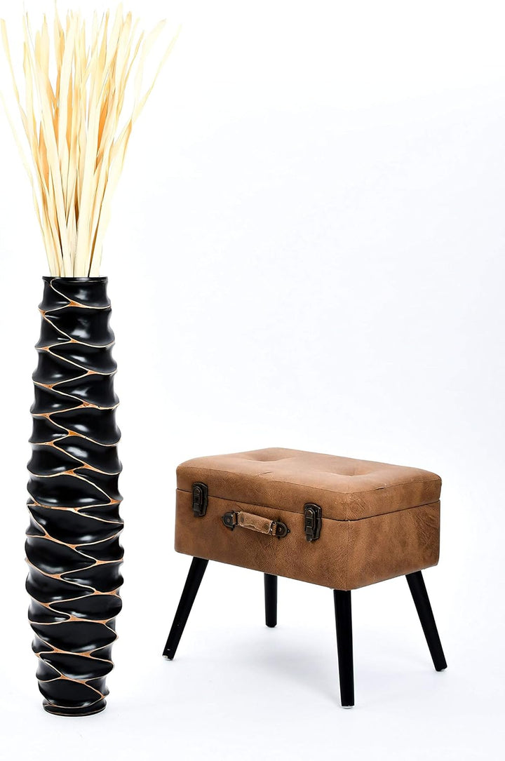 Leewadee Grosse Bodenvase für Dekozweige hohe Standvase Design Holzvase, Holz, 90 cm, Schwarz 90 cm