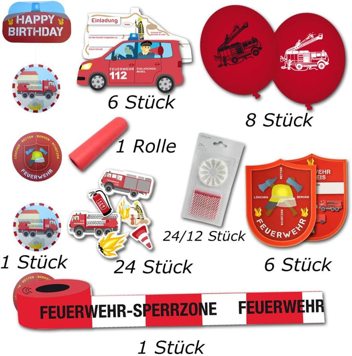 Feuerwehr Geburtstag Deko Partyset XXL - Partydeko & Partygeschirr mit Motiven für den Feuerwehr Kin