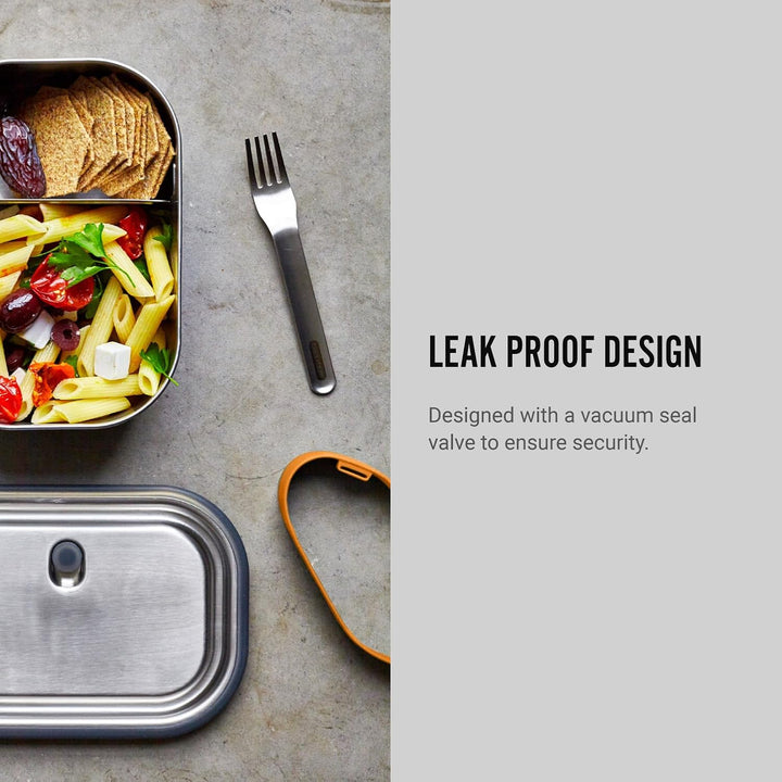 BLACK + BLUM Lunchbox Edelstahl 1L | Orange | 3-in-1 | Vakuumverschluss- 100% auslaufsicher | inkl.