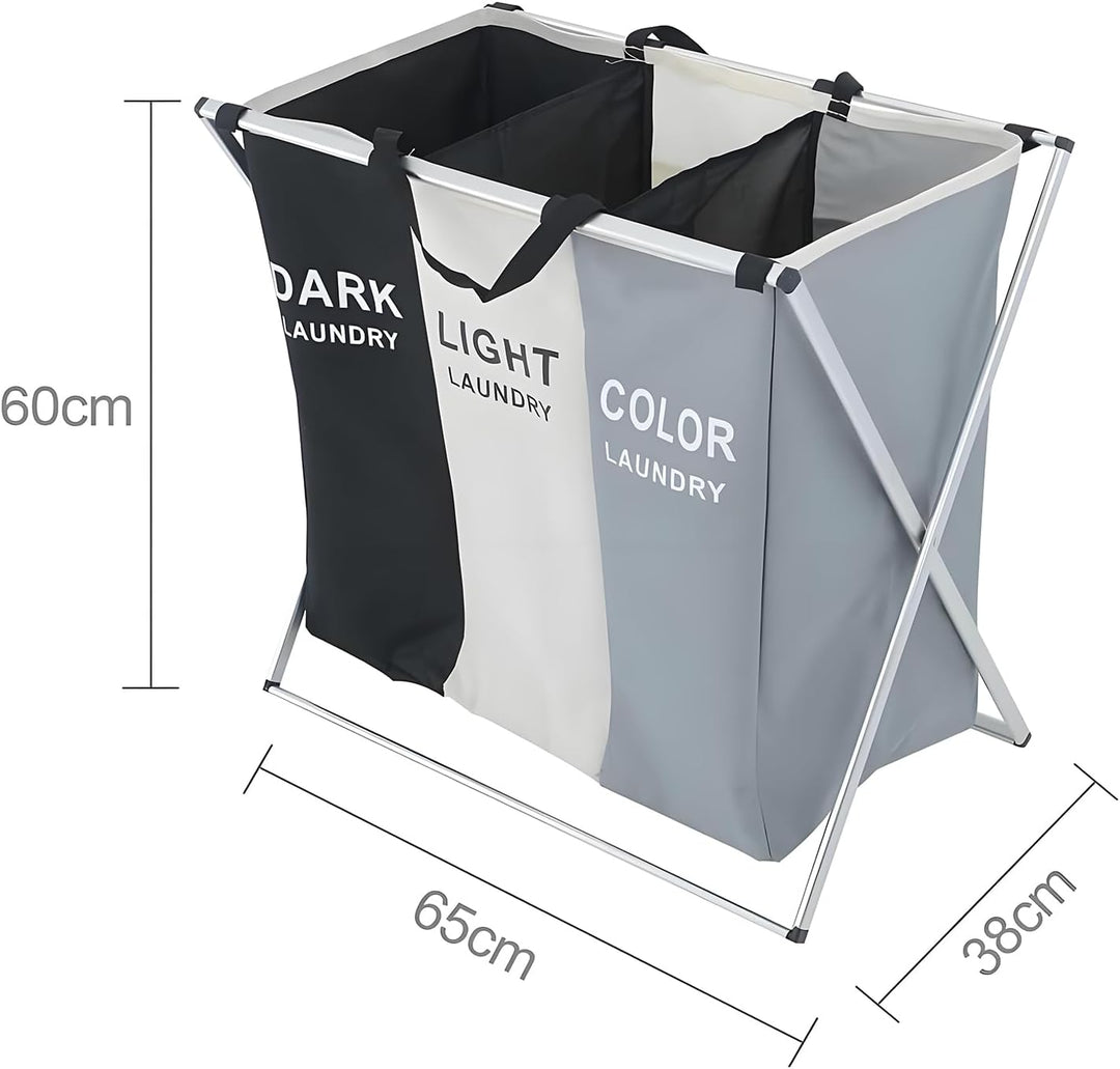 Wäschekorb Mit 3 Fächern Faltbarer Wäschesammler Aus 600D Oxford-Stoff Wasserdichter Wäschesortierer