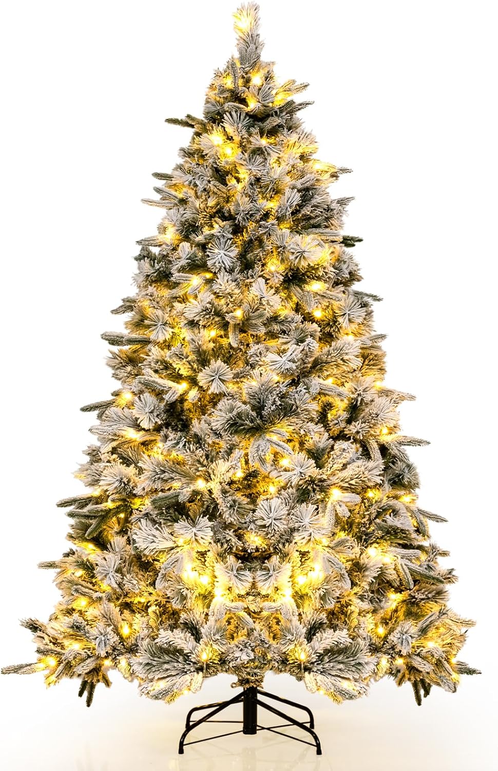 COSTWAY 180 cm Künstlicher Weihnachtsbaum mit Schnee und Beleuchtung, Tannenbaum mit 250 Warmweissen
