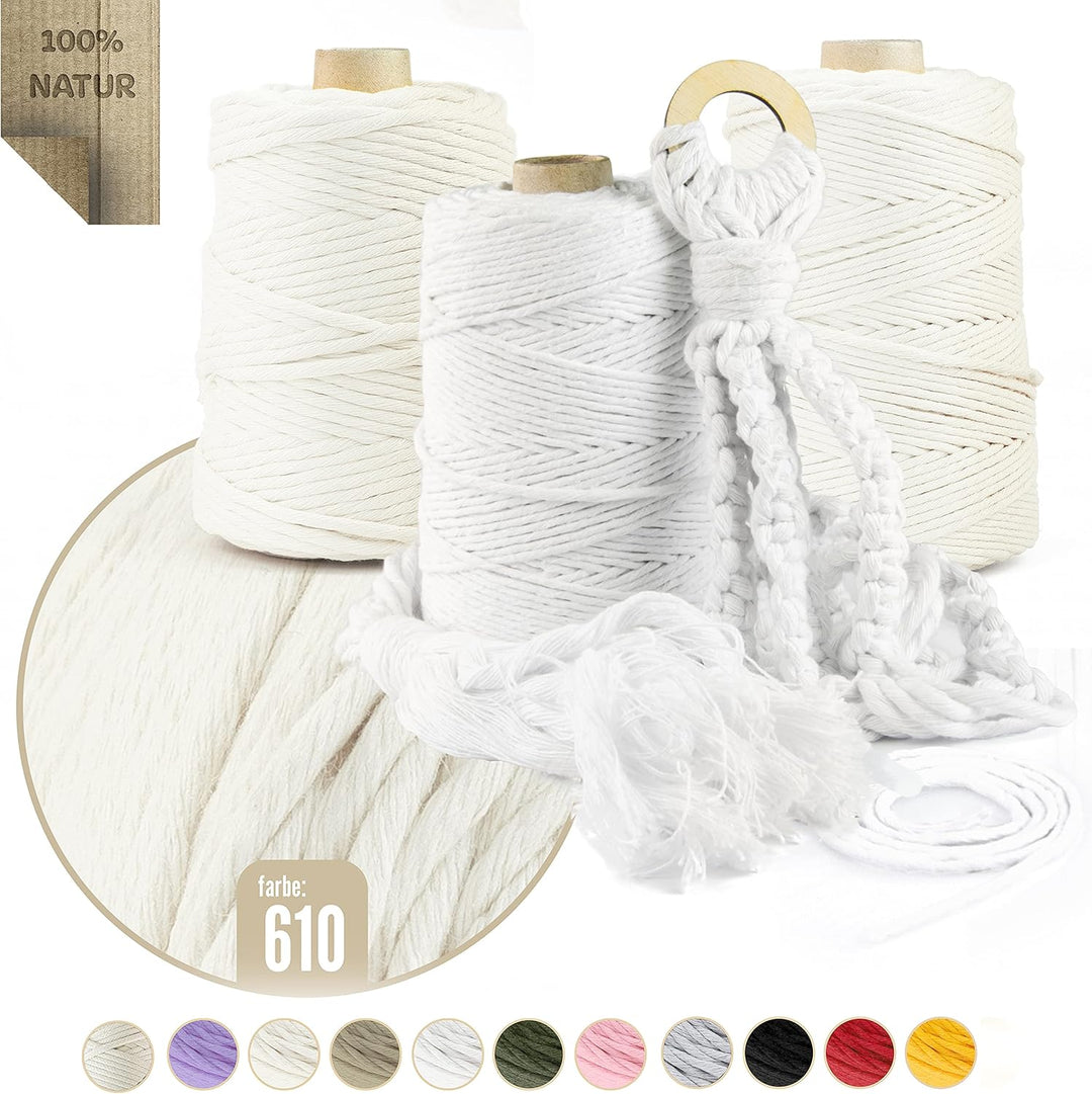Premium MAKRAMEE GARN | 100m | 5mm | Beige | 100% Baumwolle | Kordel Natur | Baumwollgarn Baumwollse