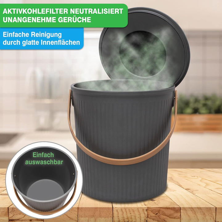 YourCasa® Komposteimer Küche - 6L - für alltäglichen Biomüll - abwaschbar - Biomülleimer Küche - nac