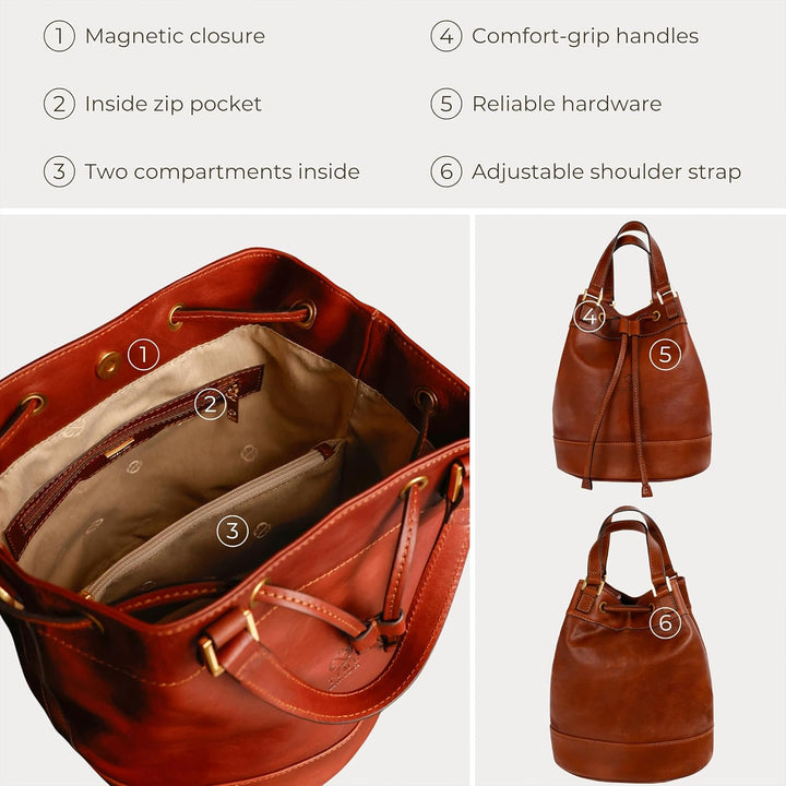 Time Resistance Handtasche aus Leder - Umhängetasche Damen - Tragetasche - Made in Italy - Shopper T
