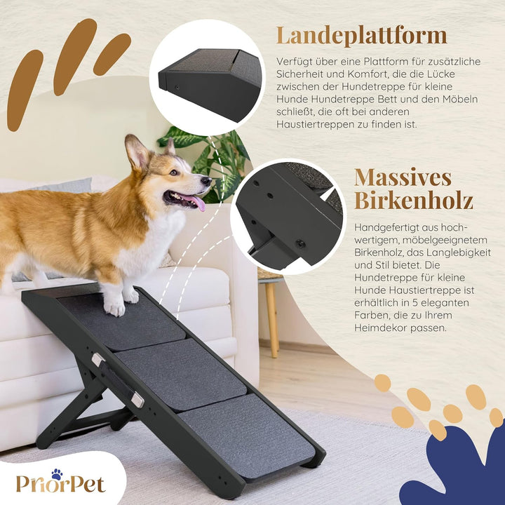 Hundetreppe für Bett & Sofa 2-in-1 Rampe - höhenverstellbare Hunderampe für Couch 18-50 cm - leicht