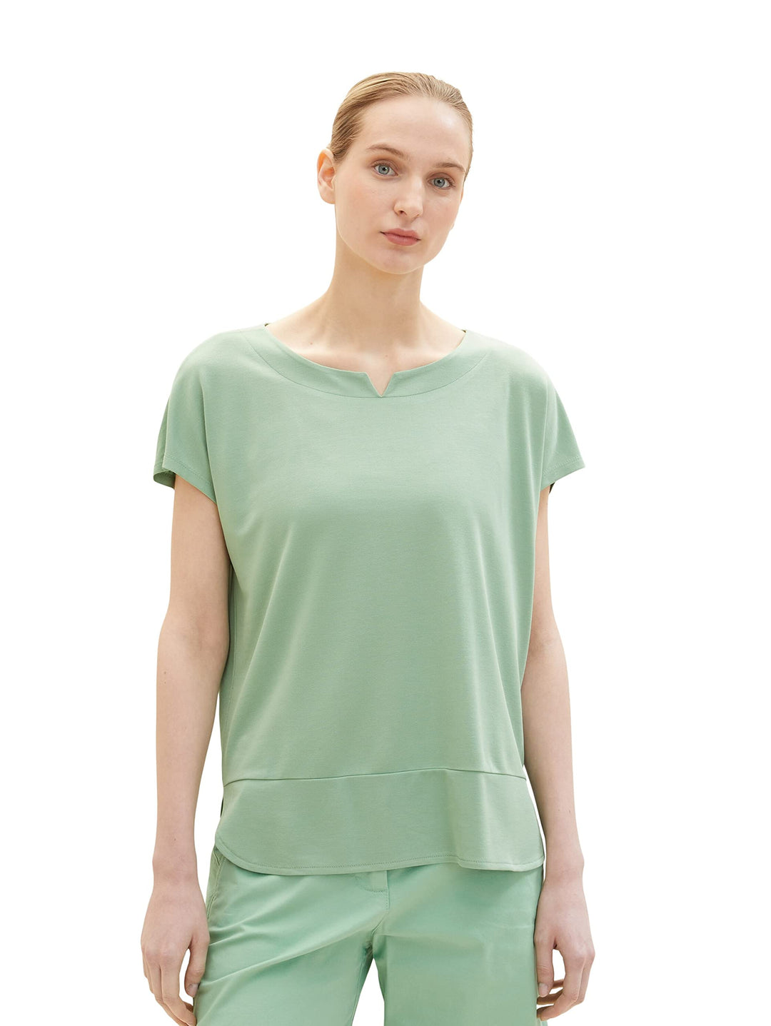 TOM TAILOR Damen T-Shirt aus Viskose im Blusen-Style XL 31034 - Okra Green, XL 31034 - Okra Green