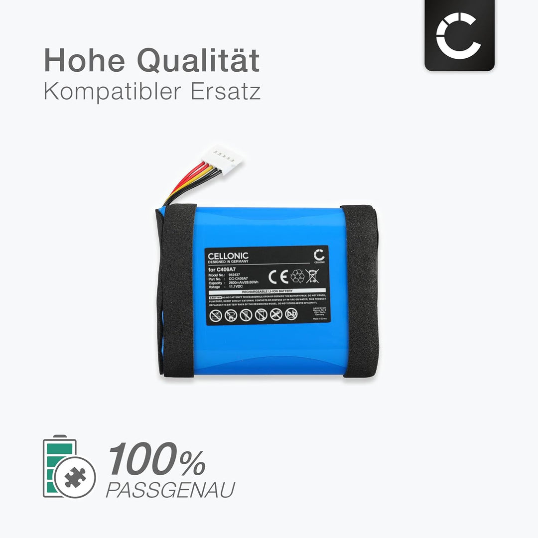 CELLONIC, Lautsprecherakku kompatibel mit Marshall Middleton (2600mAh, 11.1V) Ersatzakku C406A7
