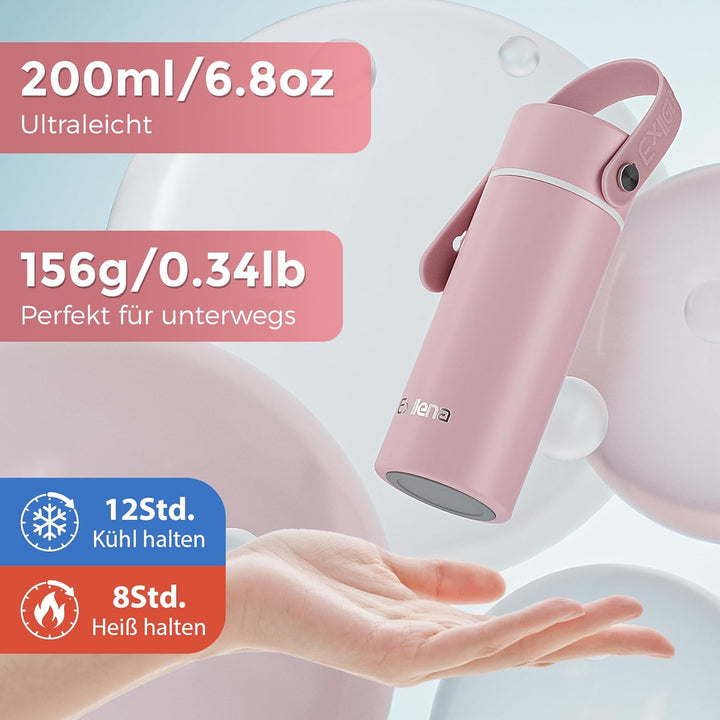 Exllena Trinkflasche Klein 200ml mit Verstellbarer Silikon-Griff – Mini Thermosflasche mit Edelstahl