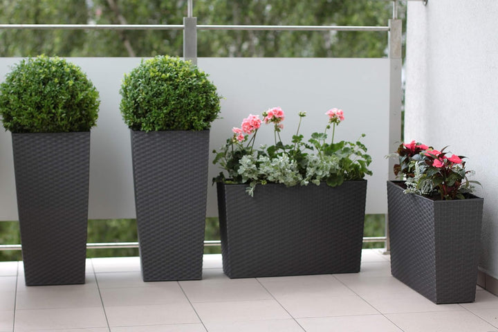 MultiProject | HappyFlower | Blumentopf | Pflanzkübel | inkl. Einsatz | Quadrat | Rattan-Optik | 4 G