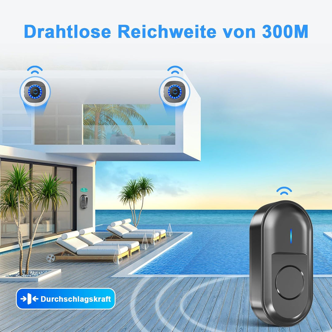 SURFOU Funkklingel, Türklingel Funk Set mit 2 Plug-In Empfänger und 1 Sender, 300m Reichweite Aussen