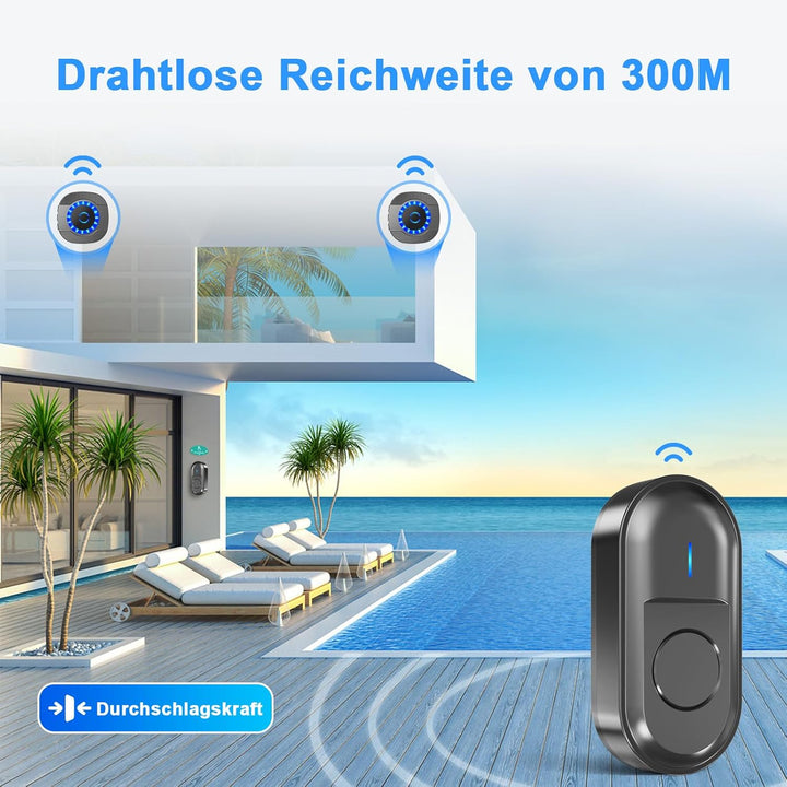 SURFOU Funkklingel, Türklingel Funk Set mit 2 Plug-In Empfänger und 1 Sender, 300m Reichweite Aussen