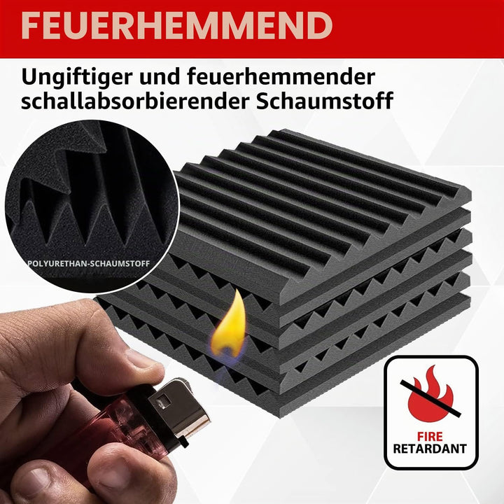 FONESO 48 Stück Akustikpaneele, 2.5x30.5x30.5 cm, schalldichte Schaumstoffplatten für Wände, Keilsch