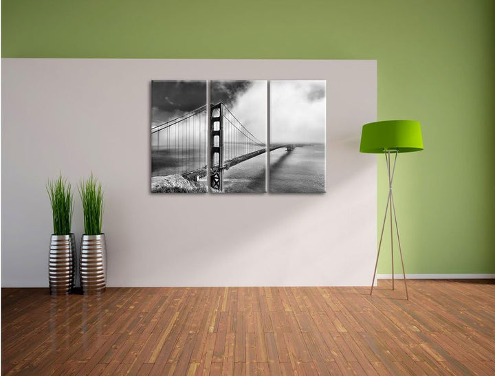 Pixxprint Golden Gate Bridge San Francisco / 3-Teilig/Gesamtmass 120cm Leinwandbild bespannt auf Hol