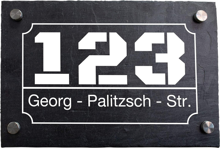 wandmotiv24 Personalisierte Hausnummer Hausnummernschild aus Naturstein Schiefer, auf Schiefertafel,