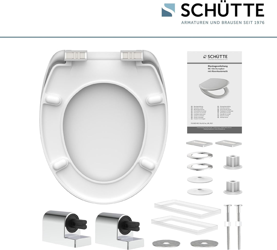 SCHÜTTE WC-Sitz mit Absenkautomatik/Klodeckel aus bruchsicherem Duroplast/Innovative DIY Montage/Toi