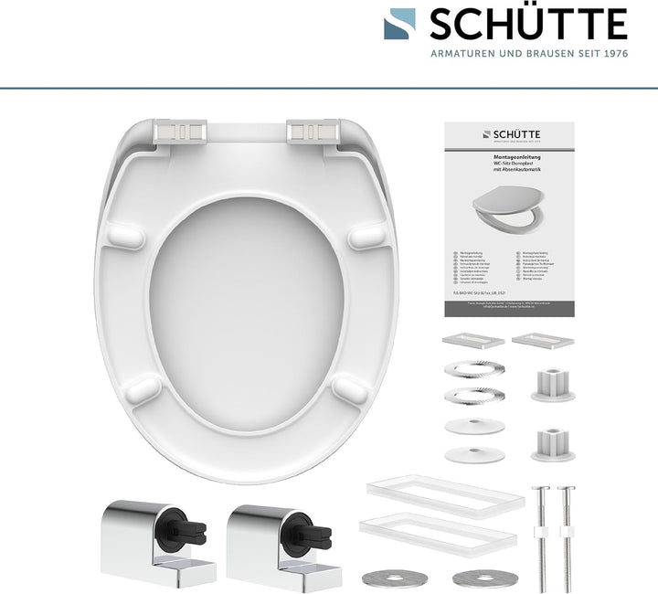 SCHÜTTE WC-Sitz mit Absenkautomatik/Klodeckel aus bruchsicherem Duroplast/Innovative DIY Montage/Toi