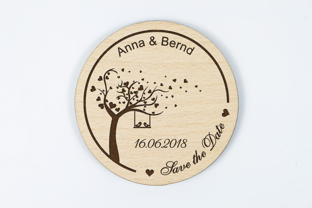 Manschin-Laserdesign Save The Date - Magnet - Einladung - Hochzeitseinladung - Individuell graviert